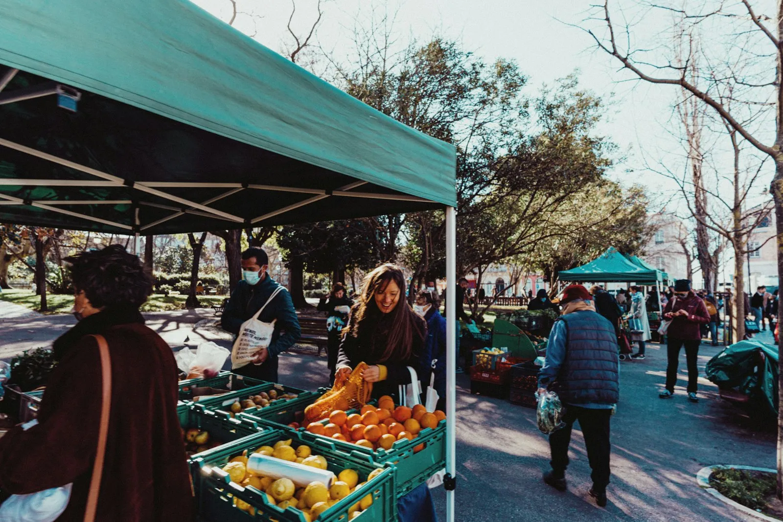 Residents gathered at an outdoor community market in town